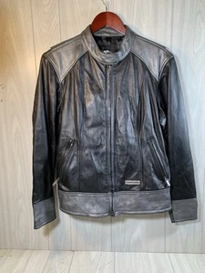 Harley Davidson Damen XL Lederjacke PURSUIT Schwarz & Silber Cafe Racer - Bild 1 von 12