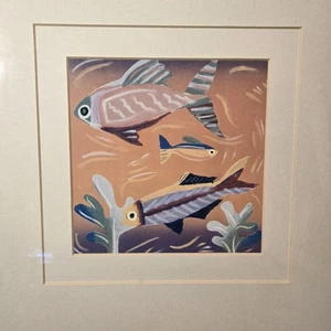 Abstrakter Kunstdruck Unterwasserszene mit tropischen Fischen & Korallenriff, mattiert gerahmt - Bild 1 von 8