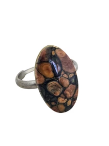 Anillo ajustable ovalado esmalte madera escocés gemas brezo hecho a mano Escocia - Imagen 1 de 6