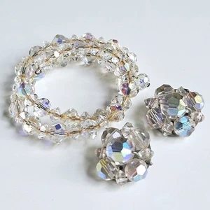 Pendientes de clip de pulsera de alambre de memoria envolvente vintage cuentas de cristal aurora - Imagen 1 de 5