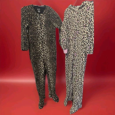 Lot 2 NICK NORA Womens Leopard print Pajamas sz S cheetah one piece Halloween - Image 1 of 4