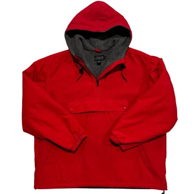 VTG J Crew 1/4 Zip Anorak Coat Hooded Jacket Men XL Red Fleece Lined Thinsulate - Image 1 of 4