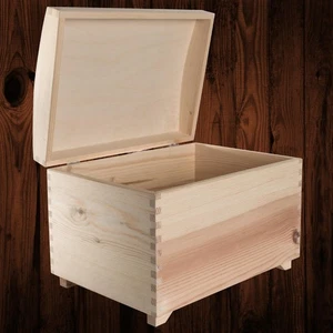 Large Wooden Storage Chest Box with Hinged Curved Lid on Legs | 35 x 25 x 25 cm - Picture 1 of 12