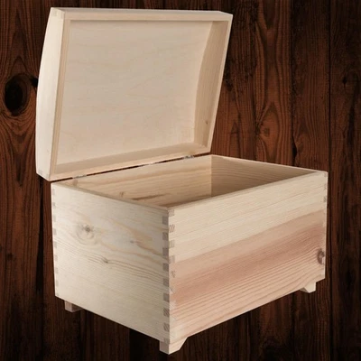 Large Wooden Storage Chest Box with Hinged Curved Lid on Legs | 35 x 25 x 25 cm - Image 1 of 4