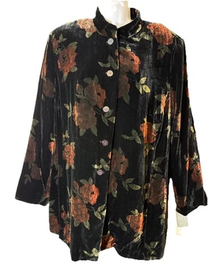 Blazer Chaqueta Abrigo Kate Hill Terciopelo Bolsillos Florales Boho Vacaciones Cóctel Talla 22W Foto 1 de 4