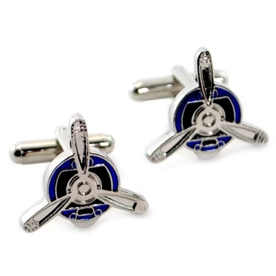 PROPELLER CUFFLINKS Airplane Pilot Aviation Plane Blue Retro with Gift Bag NEW - Image 1 of 2