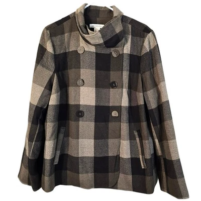 Liz Claiborne Coat Women's XL Brown Buffalo Check Classic Career Casual Outdoors - Image 1 of 4