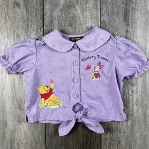 Vintage Embroidered Winnie The Pooh Girls 4T Purple Eyelet Floral Piglet Shirt - Picture 1 of 10