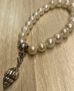 Thomas Sabo Handmade Sterling Silver 925 Pearl Beaded Shell Charm Club Bracelet - Picture 1 of 8