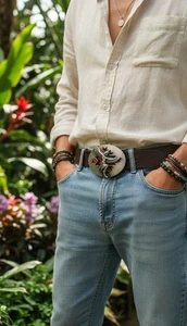 Nuevo Hombre Hebilla Metal Plateado Guerrero Nativo Danza Indio Vaquero Moda Occidental - Imagen 1 de 24