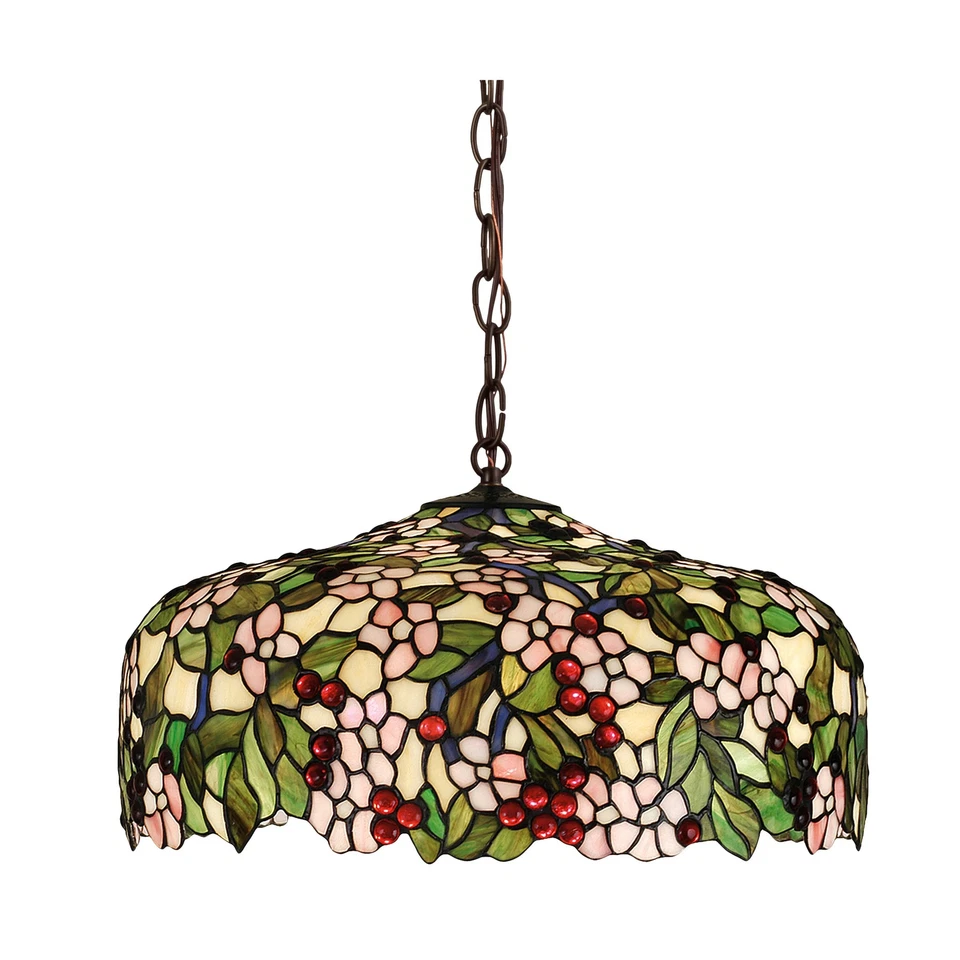 Colgante flor de cerezo Tiffany de 20 pulgadas de ancho. 602 rosa/malva/verde/chocolate/ Foto 1 de 2