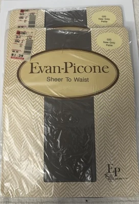 2 Pantimedias Evan-Picone Transparente a la Cintura Nuevas Gris Pequeño 100% Nylon Foto 1 de 2