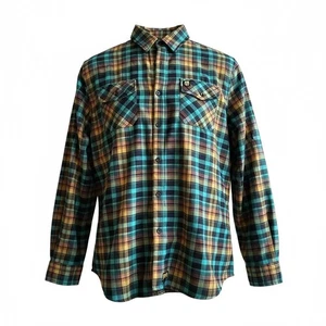 Born Scum WARHOUND Hemd Herren Größe 3XL kariert Langarm Flanell blau gelb - Bild 1 von 8