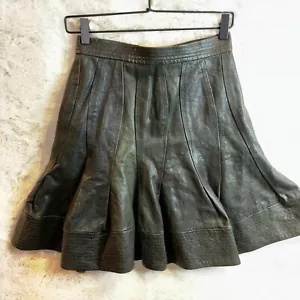 Richard Chai Dark Green Leather Silk Lining High-Waist Pleated A-Line Skirt - Bild 1 von 14