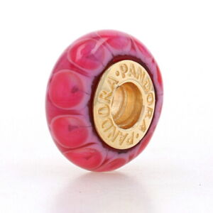 Pandora Pink Lotus Charm - Yellow Gold 14k Bead Murano Glass 750501