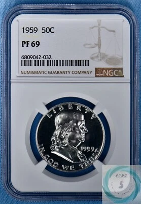 1959 Franklin Half Dollar NGC PF 69 - Blast White Dazzling Frosty Brilliance - Image 1 of 4