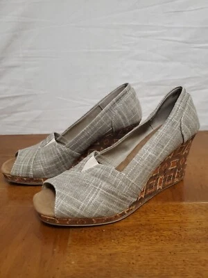Toms Emma Cork Wedge Heel Open Toe Shoes Gray Top Beige Orange Red Size 8.5 W - Image 1 of 4