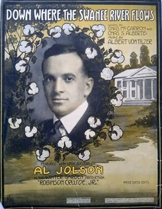 Down Where the Swanee River Flows 1916 Al Jolson Show Vintage Sheet Music - Picture 1 of 2