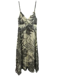Theory Layna Dress Size 4 Silk Black Ivory Sheath Midi Spaghetti Straps Lined - Picture 1 of 5