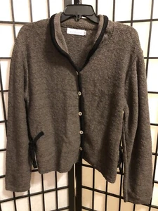 Willow Cardigan Sweater Womens L Brown With Black Velvet Trim Long Sleeve - Picture 1 of 7
