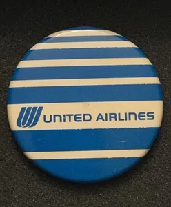 Vintage United Airlines Rare Blue Striped Metal Advertising Button Pin - Picture 1 of 4