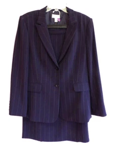 Talbots Para Mujer Azul Marino Pin Rayas Falda Traje Chaqueta Talla 16 Falda Talla 18 CLÁSICO - Imagen 1 de 16