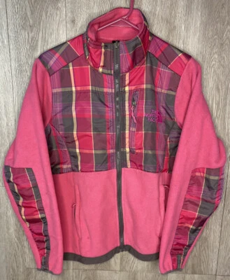 Chaqueta con cremallera completa The North Face rosa con parte superior a cuadros rosa e inferior polar talla pequeña Foto 1 de 4