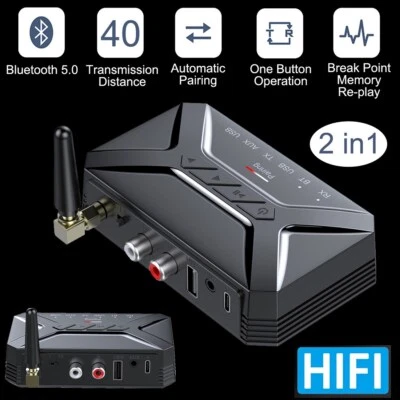 Long Range Bluetooth 5.0 Transmitter Receiver TV Home Car Stereo Audio Adapter - Image 1 of 4