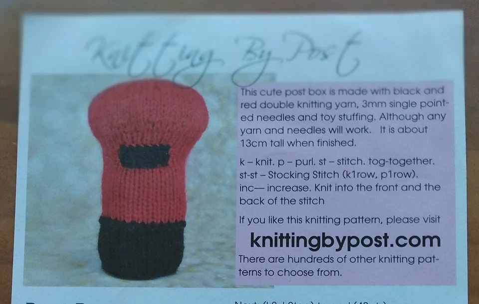 POST BOX - Knitting by Post - Knitting Pattern to create your own 13cm postbox  - Image 1 of 1