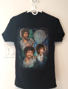 #1130 Bob Ross Ladies T-Shirt Black with Design Size Small UNISEX - Picture 1 of 9
