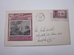 US FDC FIRST DAY COVER #739 WISCONSIN TERCENTENARY 1934 GREEN BAY CANCEL - Picture 1 of 3