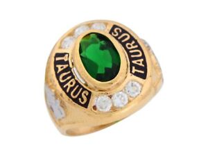10k or 14k Gold Simulated Emerald CZ May Birthstone Taurus Zodiac Baby Ring