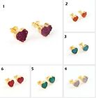 Heart Shape Natural Tiny Sugar Druzy Gold Electroplated Push Back Stud Earrings