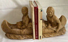 Universal Statuary Native Americans in Canoe Bookends Faux Wood Grained 1960’s