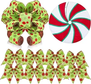 SHELLWEI 14 PCS CHRISTMAS TREE DECORATION SET W/SKIRT, BOWS, RIBBONS *BRAND NEW* - Picture 1 of 10