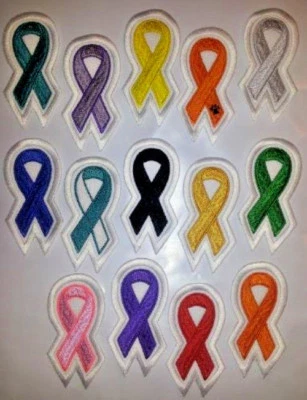 Sew On Embroidered Patch CANCER/AWARENESS RIBBON SHAPE-3.25 x 1.5" U PICK - Image 1 of 4