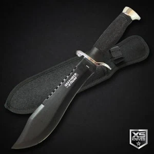 13" TACTICAL BOWIE Fixed Blade Black SURVIVAL HUNTING KNIFE Combat w/ SHEATH - Picture 1 of 6