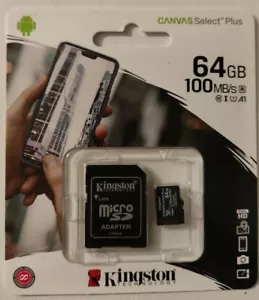 Kingston Micro SD Card 64 GB SDHC SDXC Memory Card TF Class 10 & Adapter - Picture 1 of 2