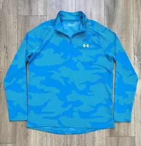UNDER ARMOUR Men’s 1/4 Zip Camo Long-Sleeve Pullover Large Aqua Blue Loose - Picture 1 of 12