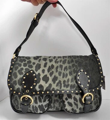 New Moschino Cheap & Chic Gray Black Leopard Nylon Leather Studded Shoulder Bag - Image 1 of 4