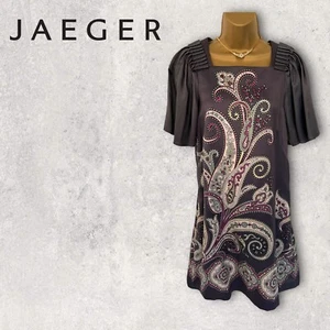 Vestido Jaeger Para Mujer Gris Seda Cachemira Cuello Cuadrado Ocasión Bolsillos UK 8 US 4 - Imagen 1 de 6