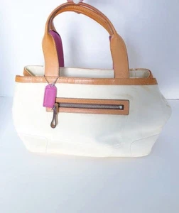 Coach Women's White & Tan Nylon Tote Handbag  - Picture 1 of 11