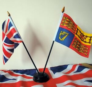 ROYAL STANDARD & UNION JACK TABLE FLAG SET Royalty British Monarchy flags UK