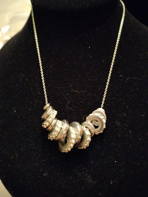 LOFT Tono Plata Cristal Disco Distintivo Collar 18" Ajustable Moderno Elegante Foto 1 de 4