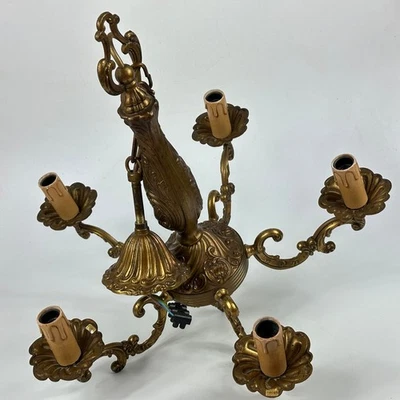 Vintage French Ornate Heavy 3.6kg Bronze Large 5 Arm Ceiling Light Chandelier - Image 1 of 4