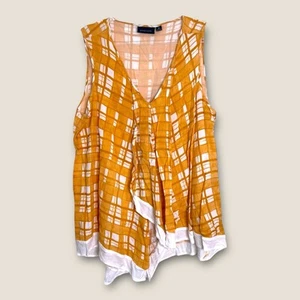 Gordon Smith AU 16 US 12 Sleeveless Check Drape Hem Blouse Orange White Boho - Picture 1 of 8