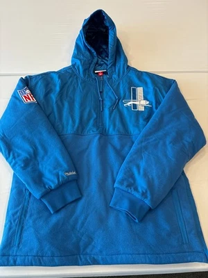 NEW NWOT NFL Mitchell Ness Detroit Lions Blue Hood Jacket Large old Logo 1/4 zip - Image 1 of 4