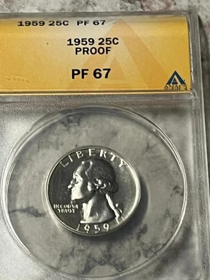 ANACS ~ Quarter ~ 1959 25c Proof  PF 67 - Image 1 of 4