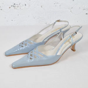 Capollini Metallic Baby Blue Pointed Toe Lattice Slingback Low Heels UK 7 - Picture 1 of 16