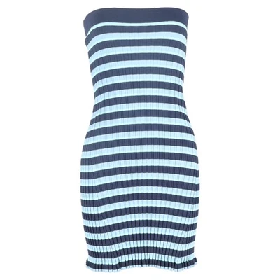 Altuzarra Striped Strapless Mini Dress in Blue Viscose - Image 1 of 3